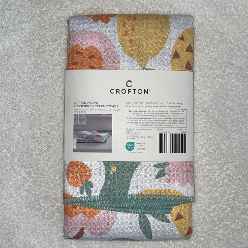 Crofton 2-Pack Fruit Mix Waffle Weave Reversible Gingham Kitchen Towels